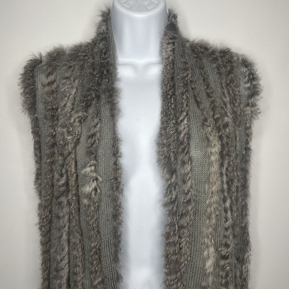 💜 3/$30 Gray Knit Angora Rabbit Fur Asymmetric Open Front Cardigan Sweater - Picture 2 of 8